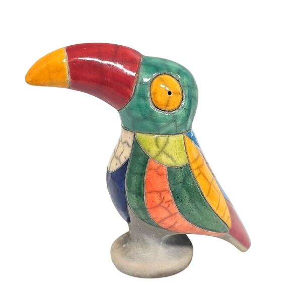 Handmade in South Africa Colorful Ceramic Toucan Bird Figurine 6" T x 7" W - Picture 1 of 6
